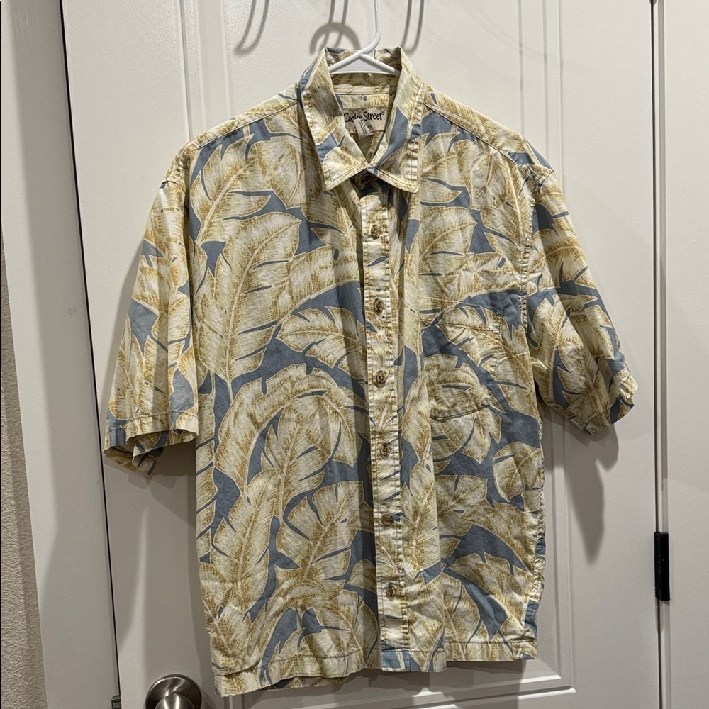Hawaiian Print Men's Shirt - Blue and Cream